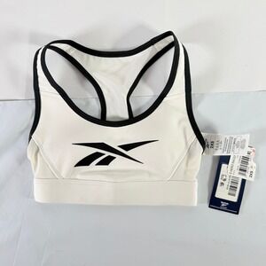 Reebok S Hero Racer Pad Bra Womens Medium Impact White Black Sports Bra 2XS